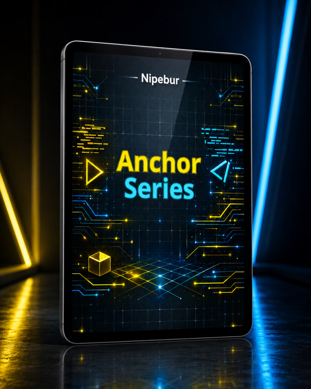 Tablet with 'Nipebur Anchor Series' display on a dark background with neon lights