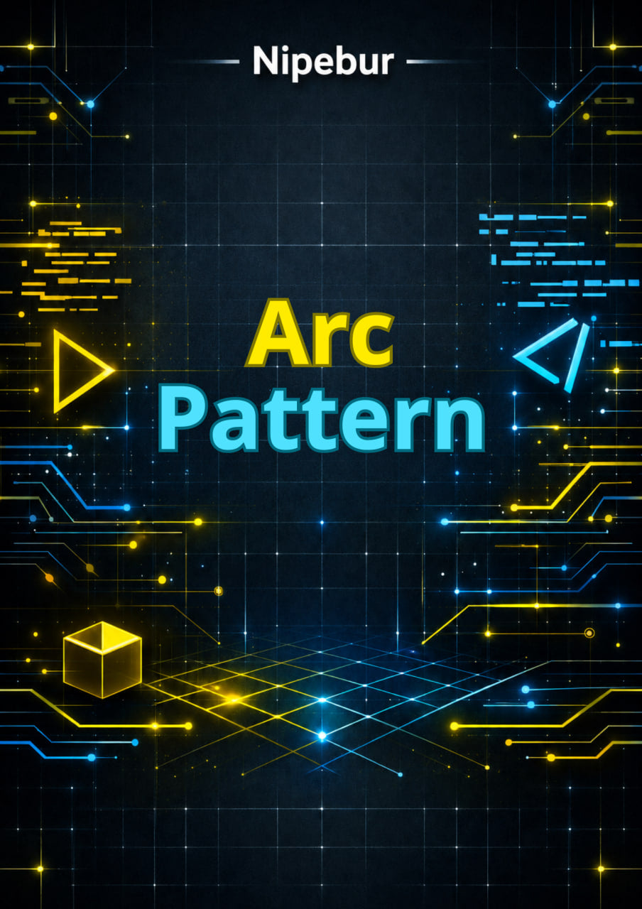 Digital design with 'Arc Pattern' text on a futuristic background with lines and dots.