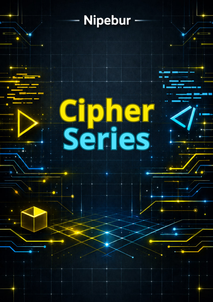 Nipebur Cipher Series cover with digital circuit design and glowing elements on a dark background
