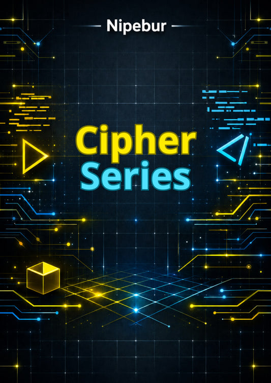Nipebur Cipher Series cover with digital circuit design and glowing elements on a dark background