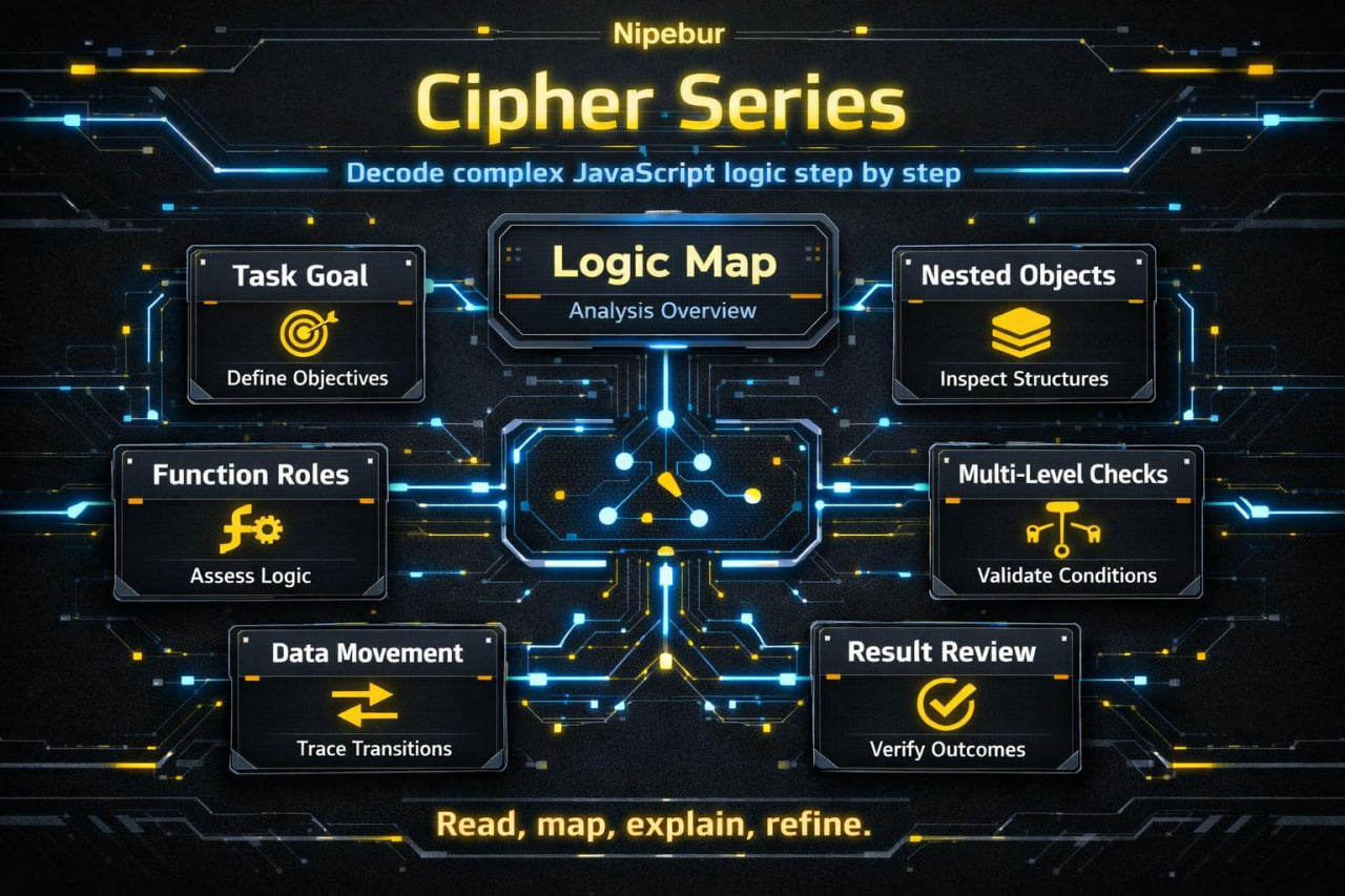 Nipebur Cipher Series diagram with technical terms and flowchart on a dark background