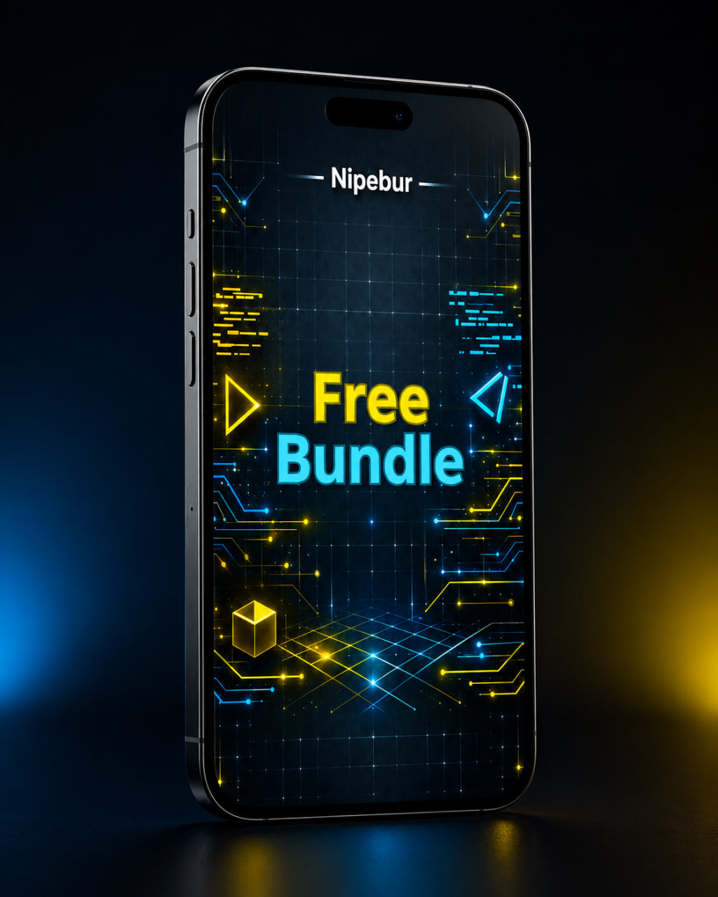 Smartphone with digital interface design on a dark background, featuring the brand 'Nipebur'.