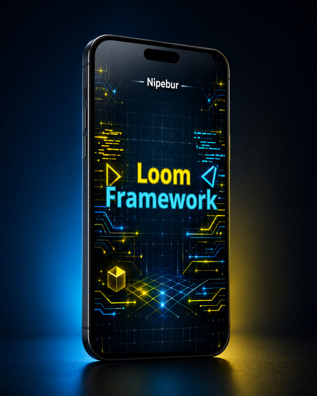 Smartphone displaying 'Nipebur Loom Framework' on a dark background