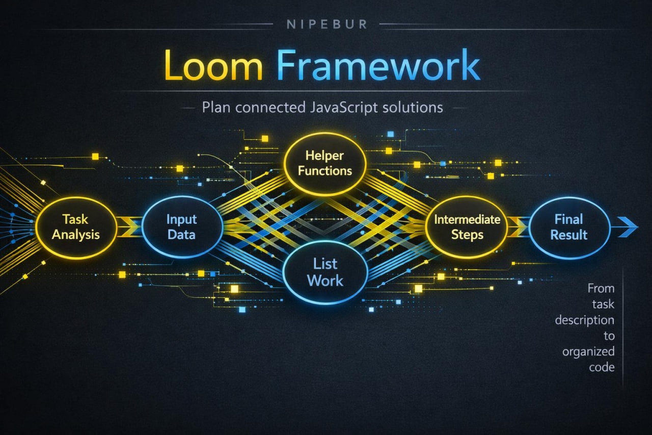Loom Framework diagram with interconnected steps on a dark background