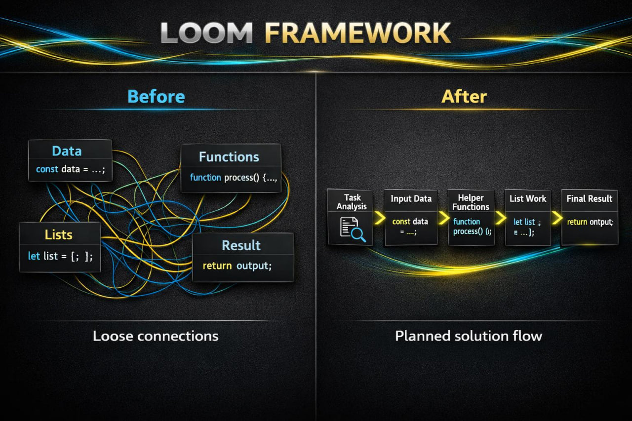 Comparison of 'Before' and 'After' diagrams for Loom Framework showing data flow and function processes.
