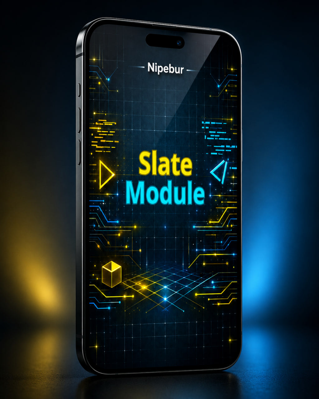 Smartphone with Nipebur Slate Module display on a dark background