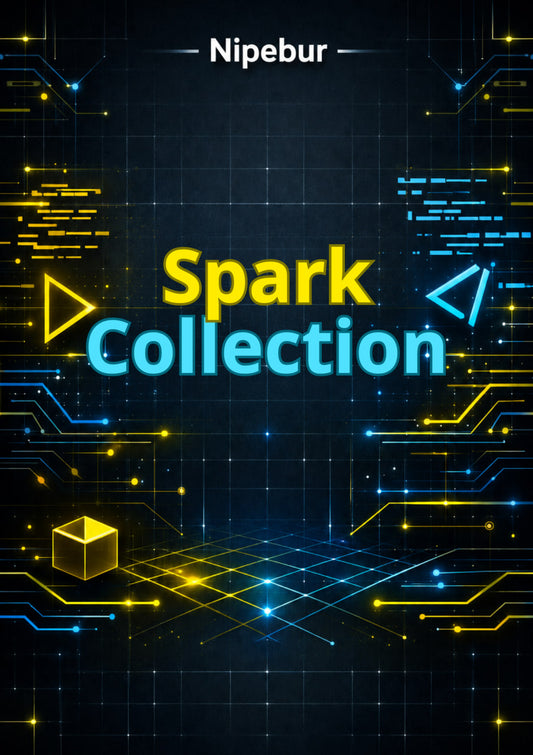 Nipebur Spark Collection logo with digital circuit design on a dark background