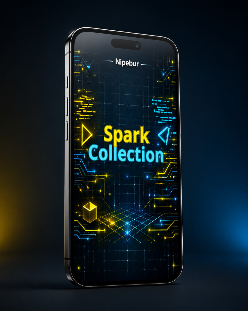 Smartphone with 'Nipebur Spark Collection' on a dark background
