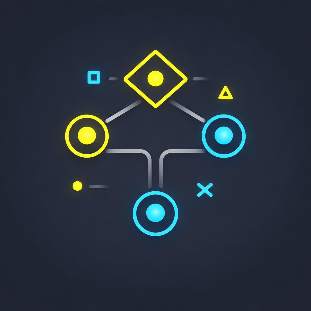 Geometric shapes and icons on a dark background