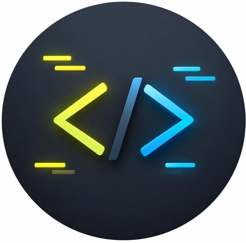 Neon-like '>' and '<' symbols on a dark background