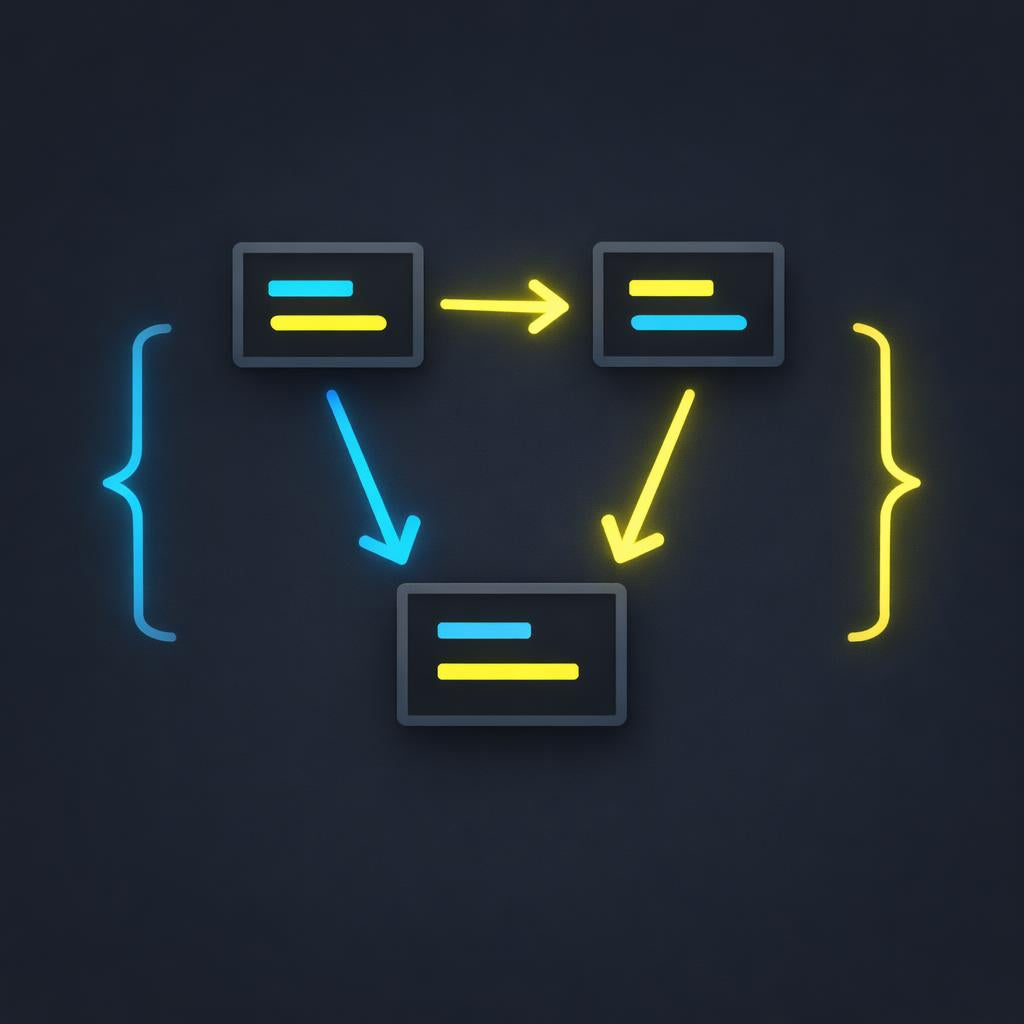 Neon glowing code syntax diagram on a dark background
